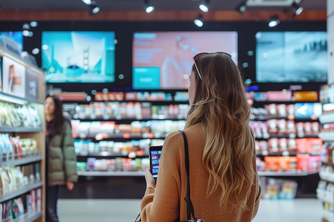 woman browsing displays at grocery store